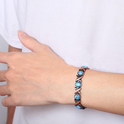 Fashion retro blue turquoise magnet bracelet ancient red copper brushed creative zinc alloy jewelry