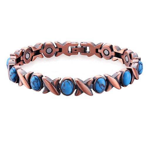 Fashion retro blue turquoise magnet bracelet ancient red copper brushed creative zinc alloy jewelry