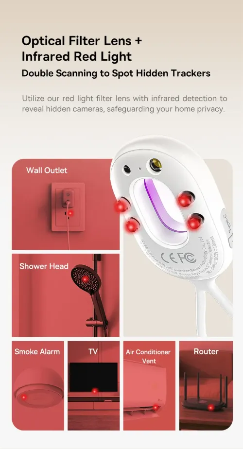 Camera Detector Intelligent Hidden Camera Signal Detector Rechargeable Hanging Security Alarm Protection Detector