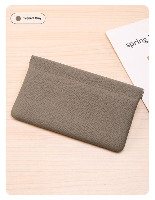 Self-closing first-layer genuine cowhide long wallet ID holder cash storage cosmetic bag
