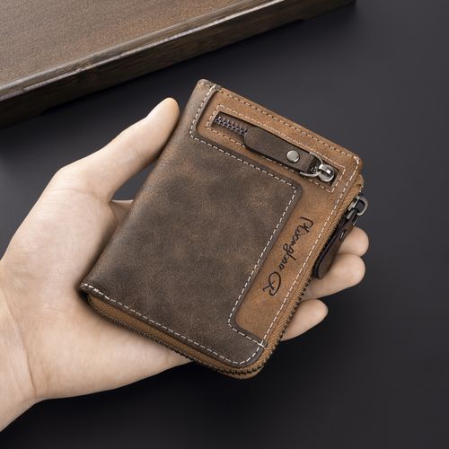 1pc Men's Retro Short Wallet, Multifunctional Fashion Zipper PU Leather Wallet