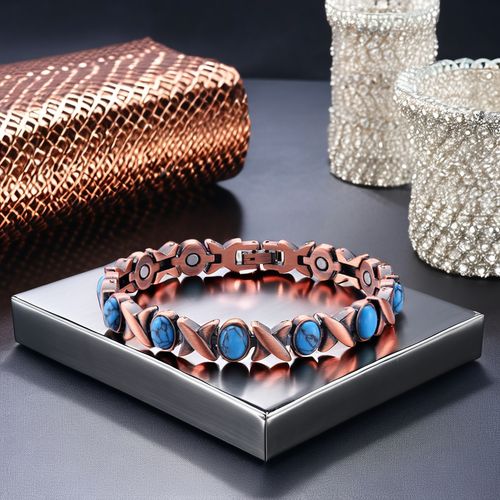 Fashion retro blue turquoise magnet bracelet ancient red copper brushed creative zinc alloy jewelry