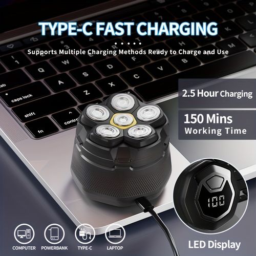 6D Bald Shaver, Men's Anti Pinch Electric Shaver, Men's Beard Trimmer, Men's Rechargeable Electric Shaver, Dry And Wet Dual Shaving, Magnetic Suction Blade