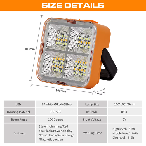 1.Multi-functional Solar Flood Light, Mobile Rechargeable LED Lamp for Outdoor Activities & Home Emergency