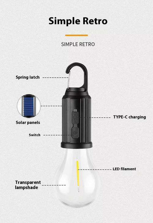 New Arrival Portable Solar Camping Lantern | Retro LED Filament Tent Light | Solar-Rechargeable Emergency Bulb