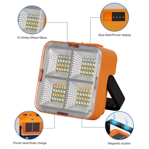 1.Multi-functional Solar Flood Light, Mobile Rechargeable LED Lamp for Outdoor Activities & Home Emergency