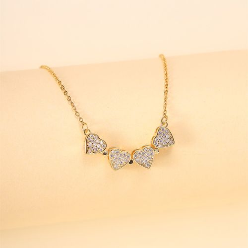 Creative & Personalized 2-in-1 Four-leaf Clover & Interlocking Heart Convertible Foldable Necklace, Light Luxury Style, Fashionable & Versatile