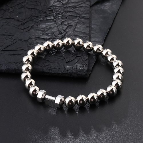Fashionable High-end Natural 8mm Frosted Stone Bead Dumbbell Pendant Fitness Bracelet for Men and Women