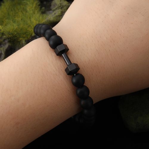 Fashionable High-end Natural 8mm Frosted Stone Bead Dumbbell Pendant Fitness Bracelet for Men and Women