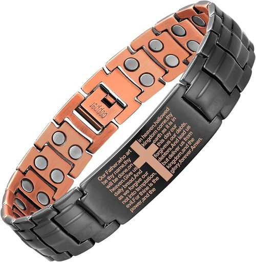 Pulseira Magnética de Cobre Terapêutica – Modelo Cross Oração