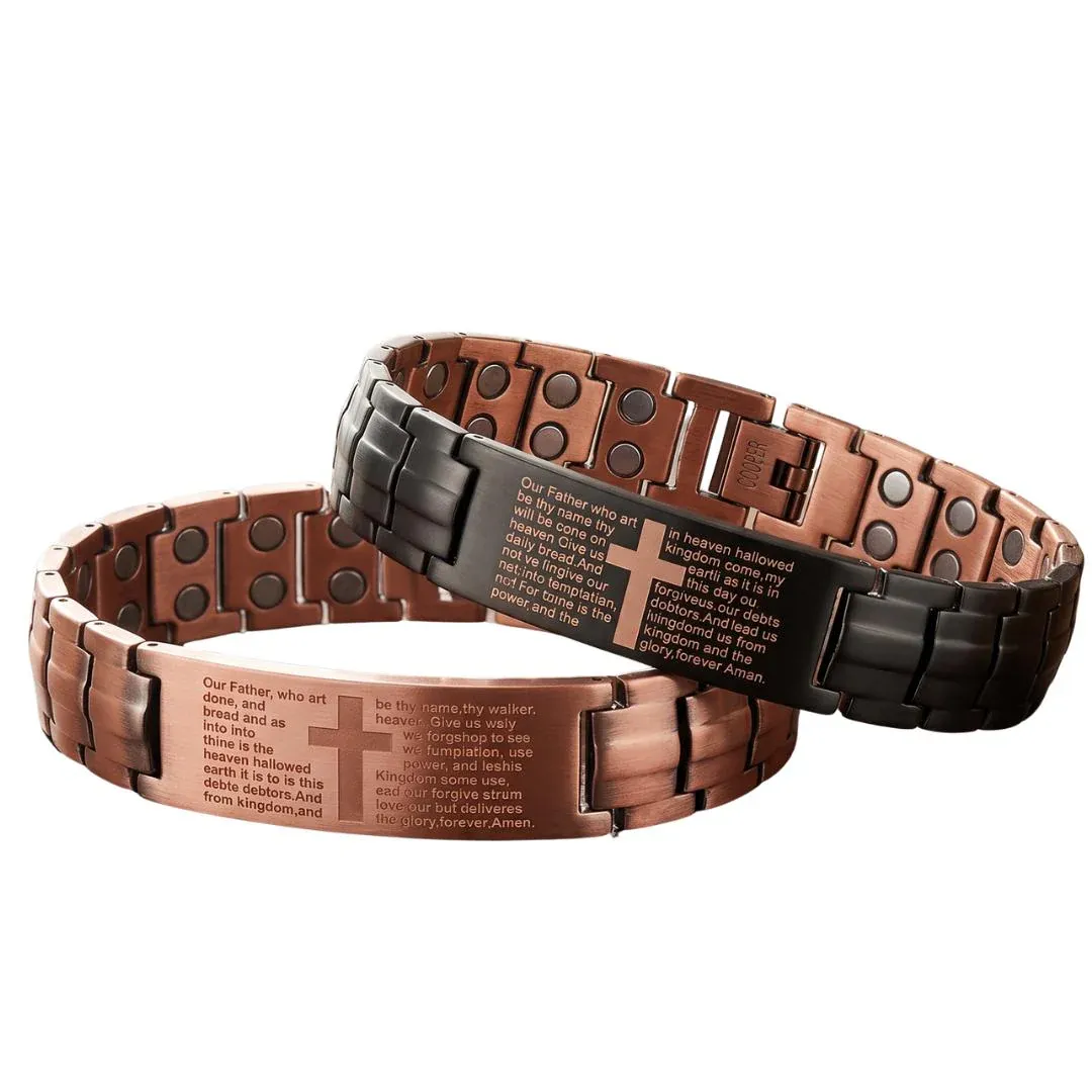 Pulseira Magnética de Cobre Terapêutica – Modelo Cross Oração