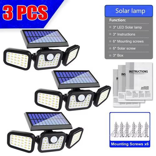Luminária Solar de 3 Cabeças com Sensor de Movimento.