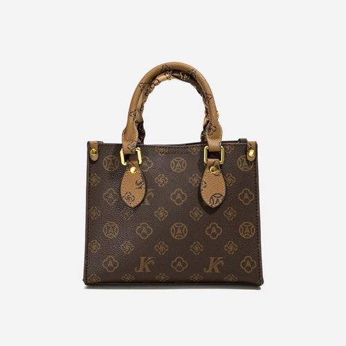 Bolsa Estruturada Monogram com Detalhe em Lenço de Cetim