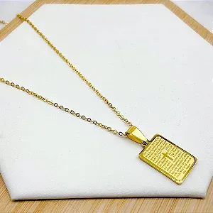Colar com Pingente Placa Pai Nosso Banhado a Ouro.