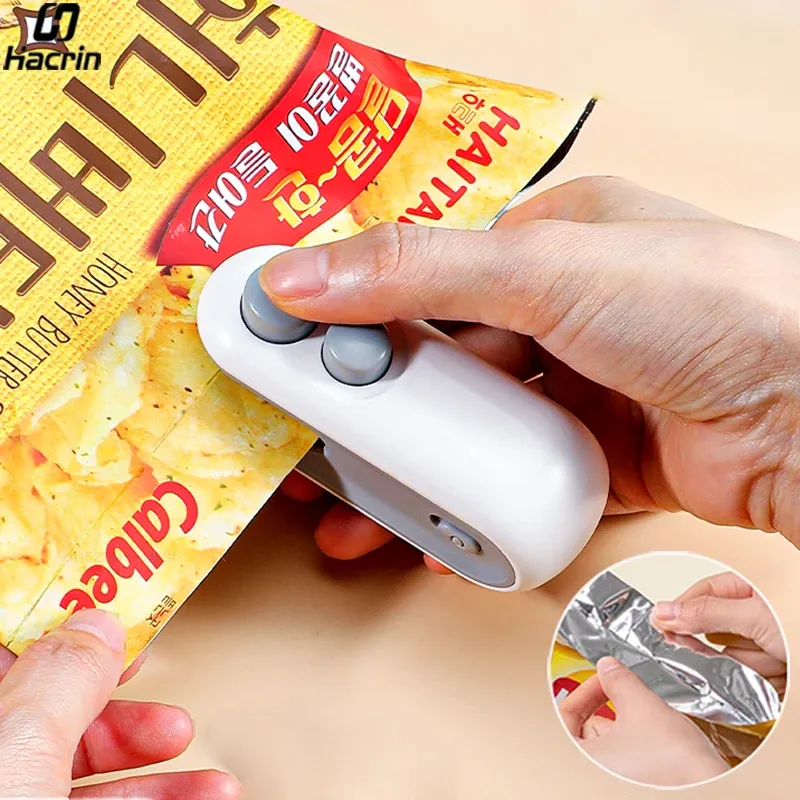 Mini Selador de Embalagens Portátil (ou Selador Térmico Recarregável).