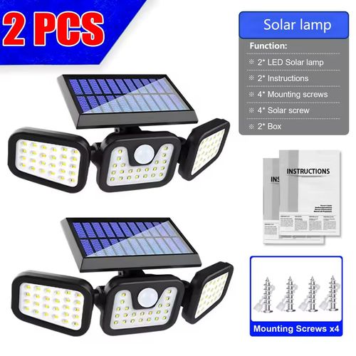 Luminária Solar de 3 Cabeças com Sensor de Movimento.