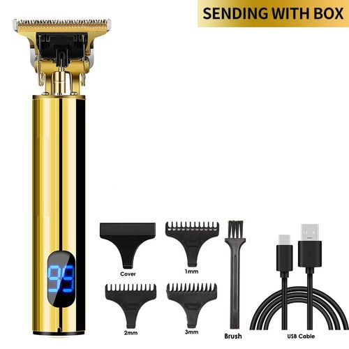 Aparador de Barba e Cabelo com Visor LCD e Lâmina em T9 Recarregável USB