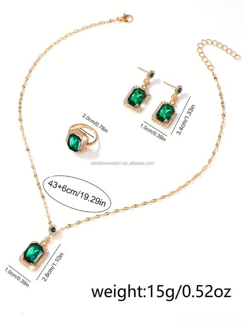 Conjunto de Semijoias Luxo com Cristais Verde Esmeralda.