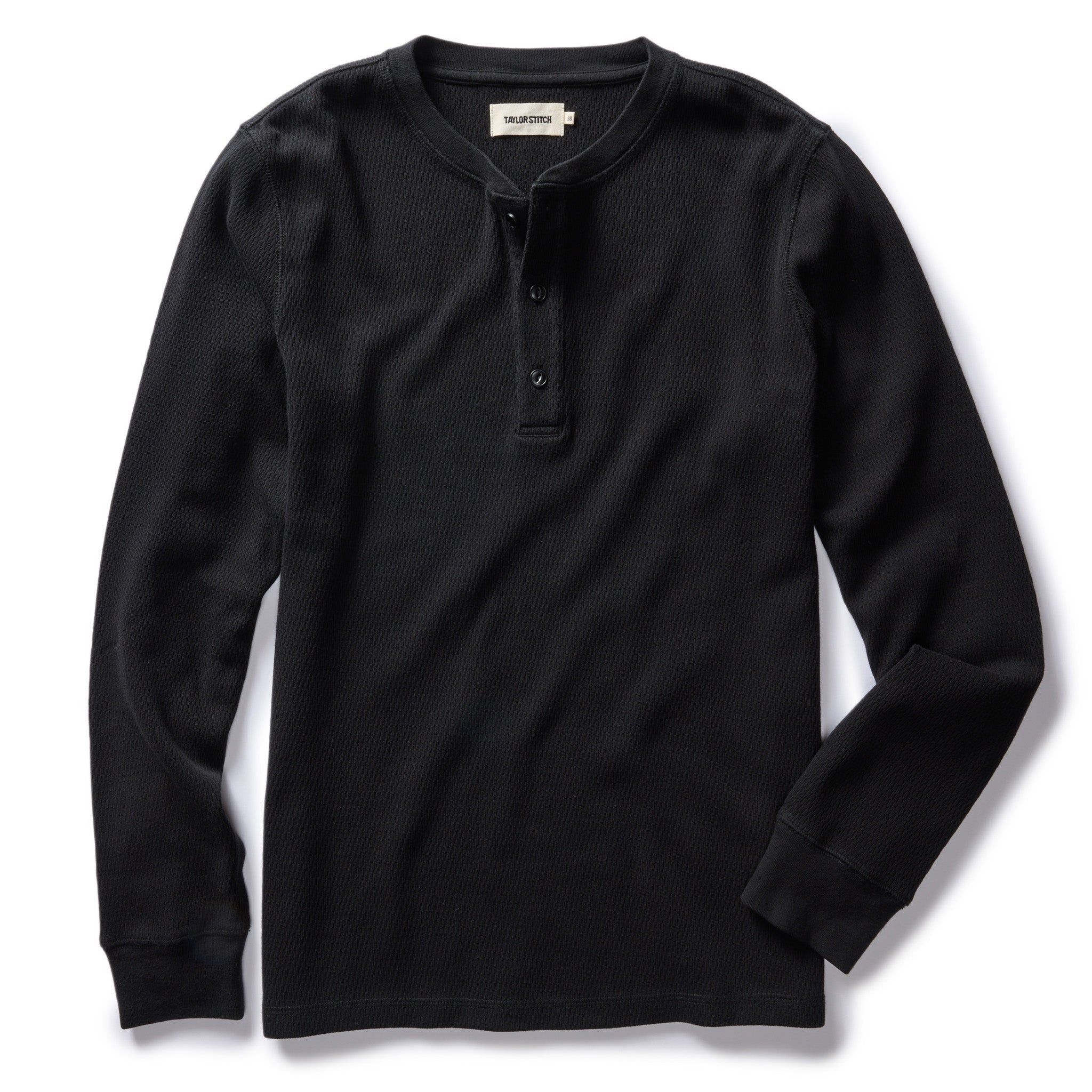 Uacnc Organic Cotton Waffle Henley in Faded Black