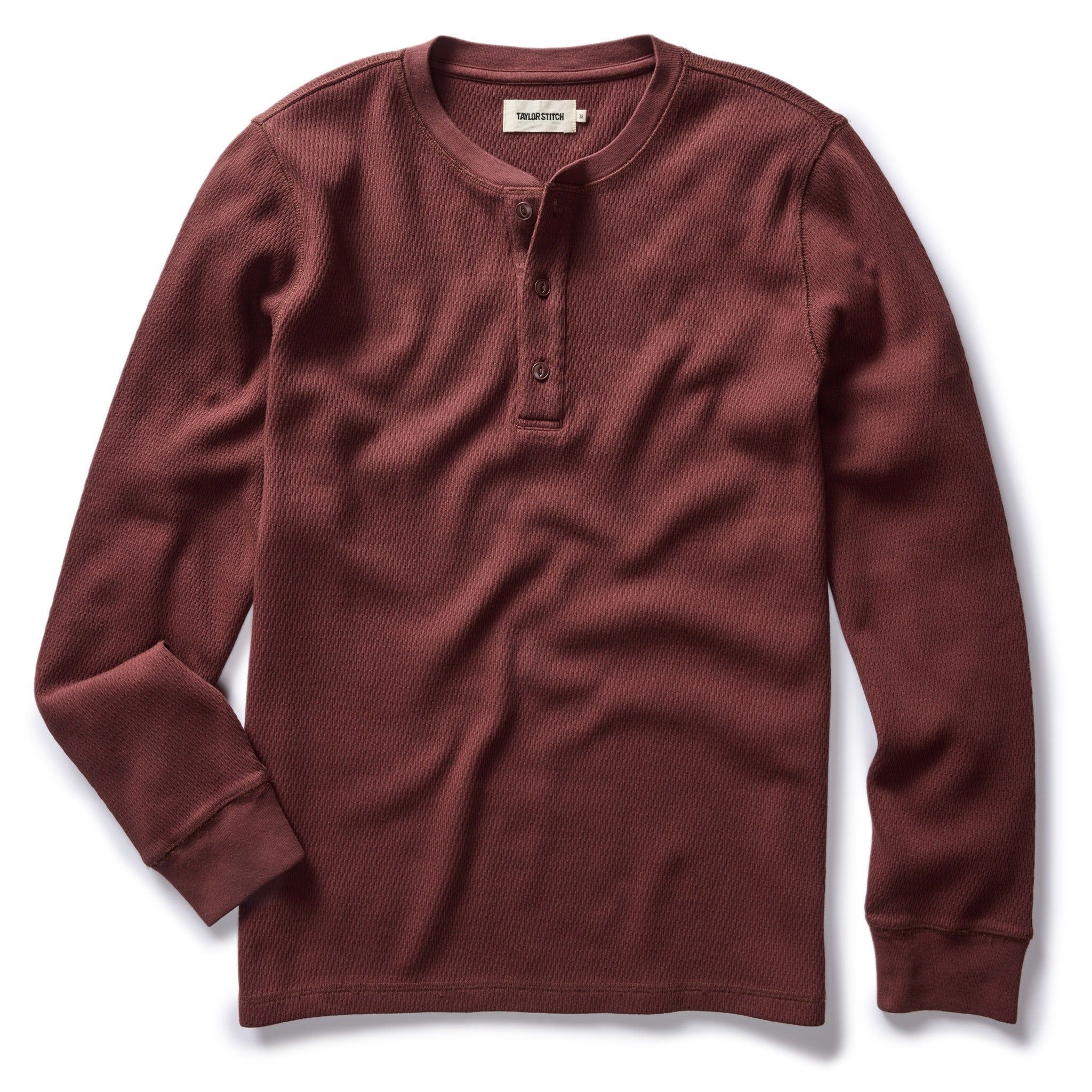 Uacnc Organic Cotton Waffle Henley in Burgundy