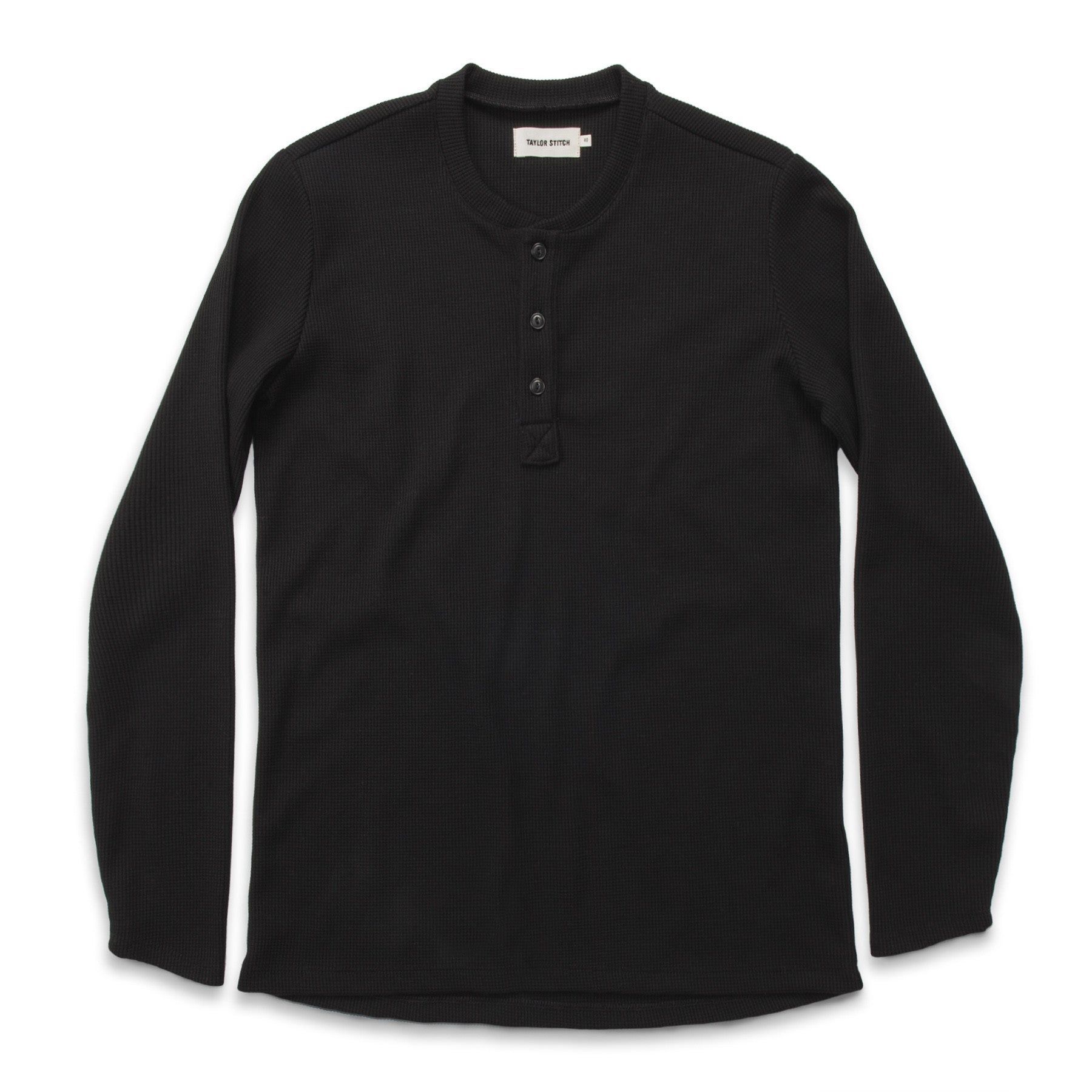 Uacnc Henley in Black Merino Waffle