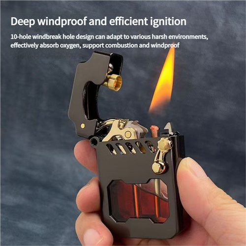 Mechanical Metal Rock Lighter – Windproof Refillable Alloy | Cool Gift for Men, Father & Friends