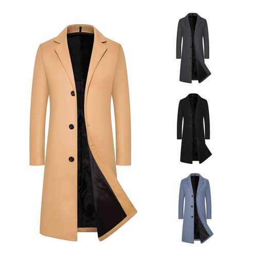 Men Formal Trench Coat Overcoat Warm Tops Outwear Long Jacket Autumn Winter