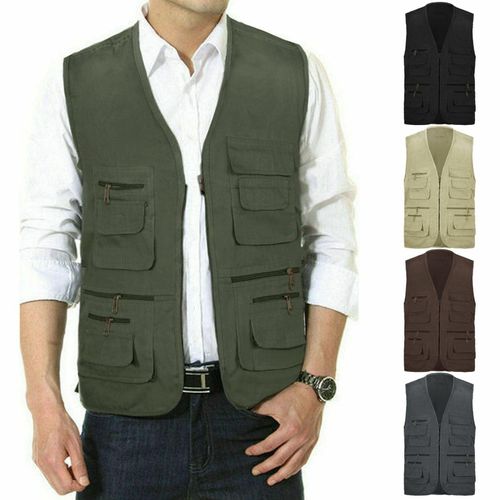 Mens Multi Pocket Vest Hunting Fishing Waistcoat Safari BodyWarmer Gilet Jacket