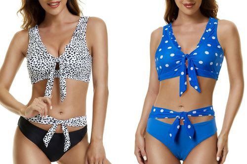 $ BIG SALE $ Women's Two Piece Padded Ruffle Cross Tie Swimwear  Bikini Swimsuit