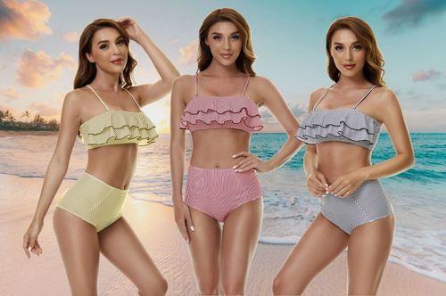 Women's Two Piece Padded Swimwear High Waisted Bikini Push up Swimming Swim Suit
