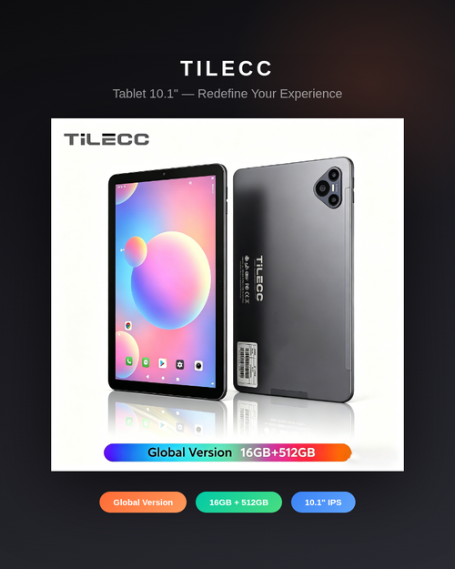 TiLECC Tablet 10.1'' FHD+ Display 16GB+512GB 13MP 8MP Widevine L1 12000 mAh Battery Android