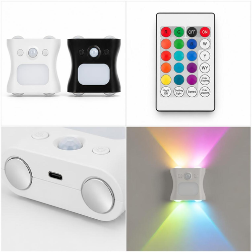 RGB Rechargeable Motion Sensor Night Light Magnetic LED Spotlight Gradient Atmosphere Lamp Wall Light for Closet Hallway