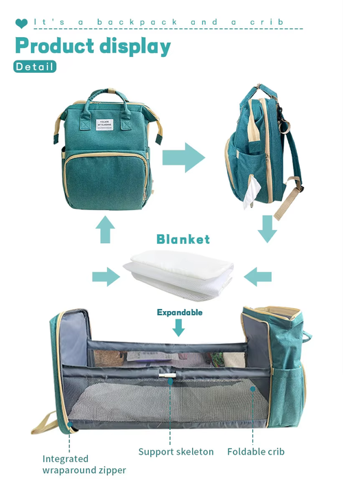 Foldable Baby Bed Mummy Bag | 2-in-1 Multifunctional Backpack, Large Capacity, Portable & Easy Setup for On-the-Go Parents