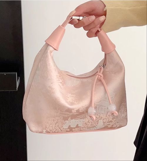 國風絲綢刺繡旗袍包包女2025新款春夏斜挎餃子包古風新中式手提包