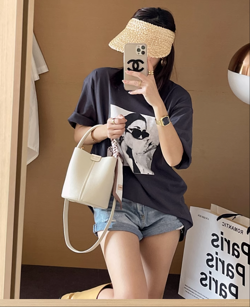 今年流行觀夏樹影質感軟皮水桶包包女2025春夏新款手提單肩斜挎包