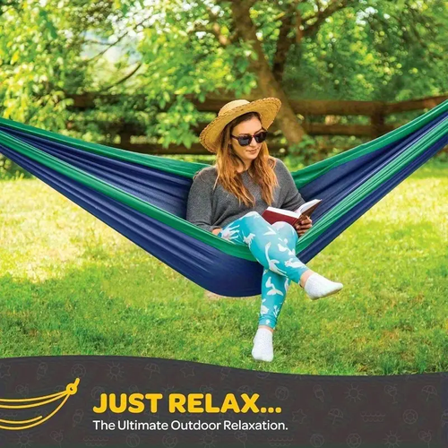 Parachute Hammock with Tree Straps And Black Carabiners, A Double Outdoor Camping Hammock for Survival Trips, Lightweight Portable Hammock Chair with Carrying Bag Perfect for Outdoor Adventures, Camping, And Travel.