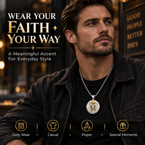✝️ Angel Warrior Pendant Necklace for Men – Faith Strength Protection Symbol Jewelry