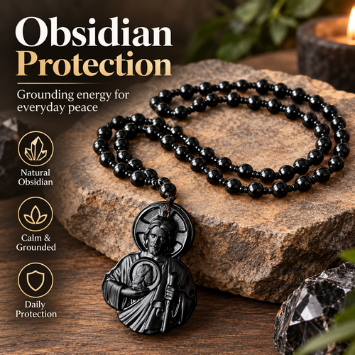 LJTCP🙏 Faith Protection Luxury Necklace for Men-Divine Grace Black Obsidian Jesus Necklace