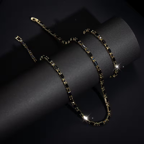 LJTCP💎 Mens Black Gold Jewelry Set Sparkling Necklace and Bracelet Premium Street Luxe Style