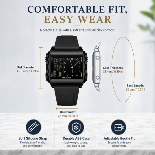 LJTCP⌚ Analog Digital Sport Watch 5ATM Water Resistant Luminous Multi Function Unisex Watch