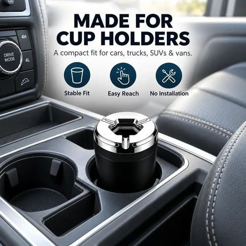 LJTCP🚗 Car Cup Holder Ashtray with Sealed Lid Heat Resistant Alloy Liner for Cleaner Car Interior