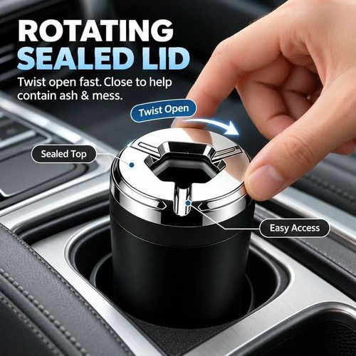 LJTCP🚗 Car Cup Holder Ashtray with Sealed Lid Heat Resistant Alloy Liner for Cleaner Car Interior