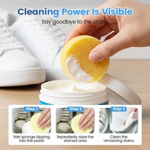 LJTCP👟 White Shoe Cleaning Cream Waterless Stain Remover with Sponge for Fast Everyday Shoe Care 160g