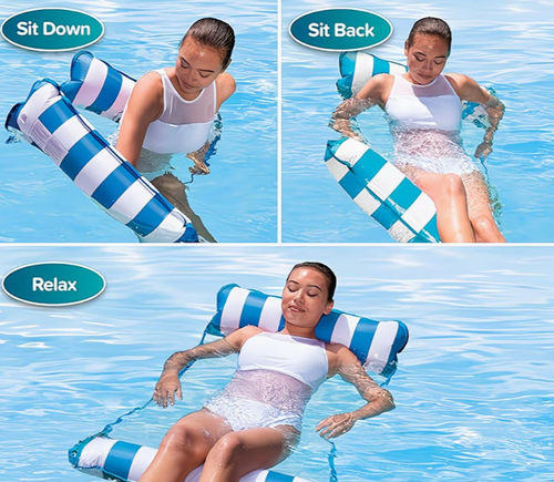 Striped PVC Inflatable Beach Chair - Portable & Foldable Pool Float Lounge for Adults, Durable Party & Pool Accessory
