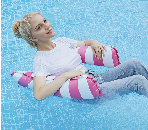 Striped PVC Inflatable Beach Chair - Portable & Foldable Pool Float Lounge for Adults, Durable Party & Pool Accessory