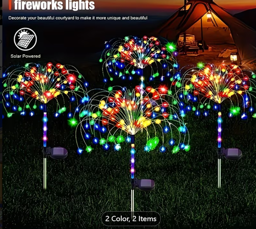 4pcs Set Glow Stick Firework Lights Outdoor Solar Garden Decor Lights 60 LED Bulbs DIY Landscape Lights Suitable for Walkways, Pathways, Backyards, Christmas Decorations, Parties (Colorful + Warm Colors)