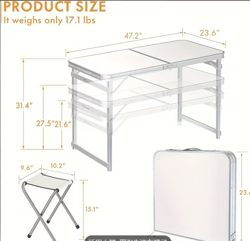 Folding Table with 2 Fabric Stools