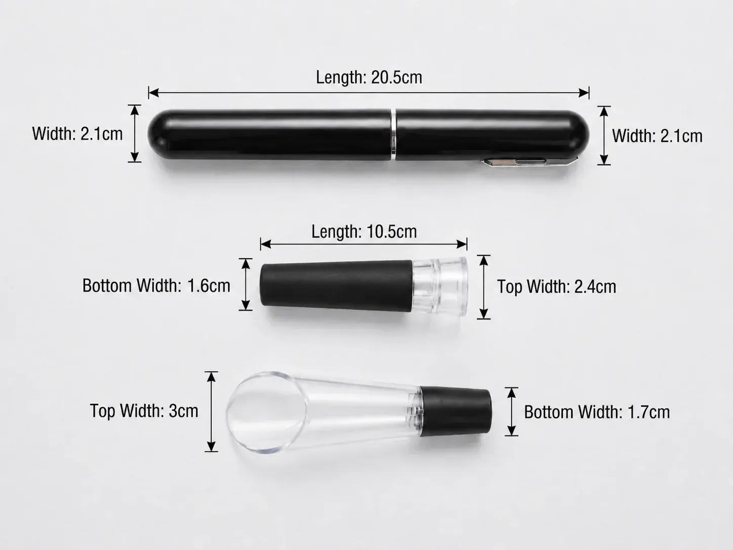 3-Piece Pneumatic Pen-Style Wine Opener Set (Wine Opener + Pourer + Vacuum Stopper)