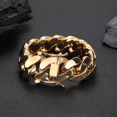 Pulseira de homem de corrente cubana, banhada a ouro e banhada a vácuo, com 22 mm de largura e 23 cm de comprimento.（Liga, ouro não-puro）