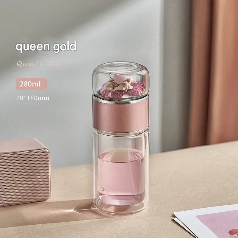 Tea-Infusing Glass Cup with Separate Compartment  Double-Walled Insulated Travel Tumbler